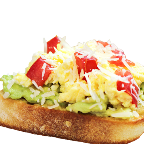 Bruschetta avocado,cheese ,egg(bánh mì ngũ cốc với phô mai, bơ, trứng chiên)